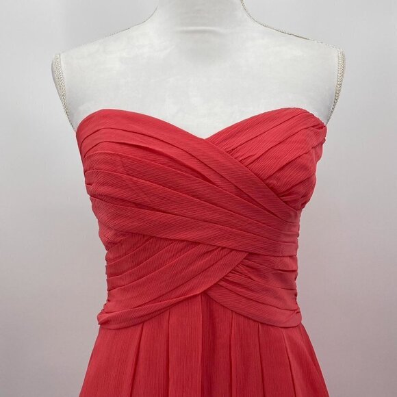 LAST CHANCE NEW David’s Crinkle Chiffon Dress Front Cascade Guava F14847 Size 4 - Picture 3 of 10